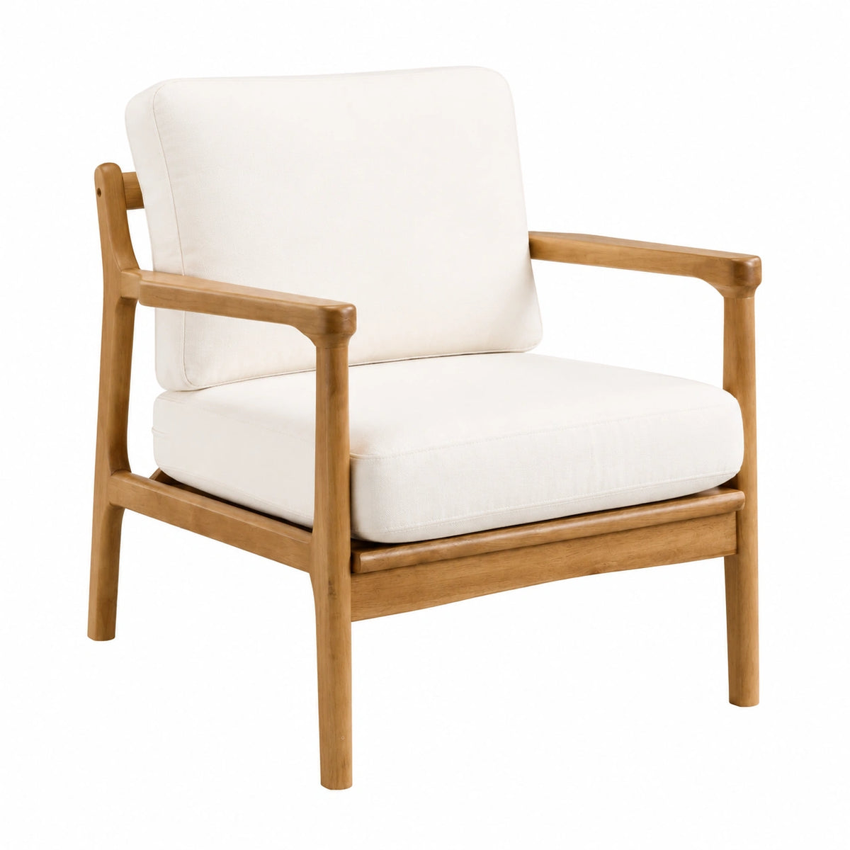 Fauteuil, rembourré, en bois massif et lin, coloris beige, pour le salon ou la chambre