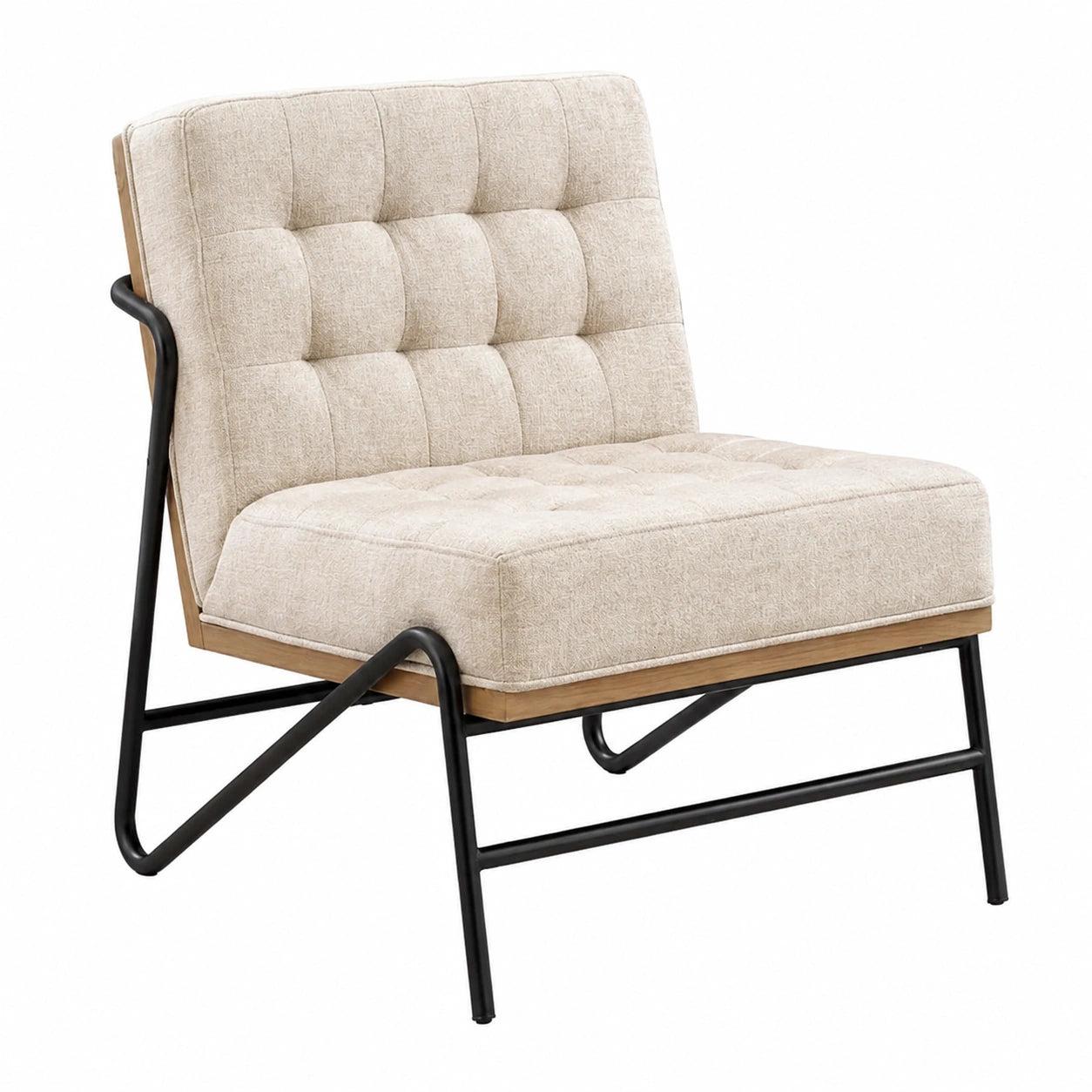 Fauteuil, en métal et lin, pour le salon ou la chambre