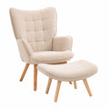 Fauteuil, en velours côtelé et tissu, coloris beige, pour le salon ou la chambre