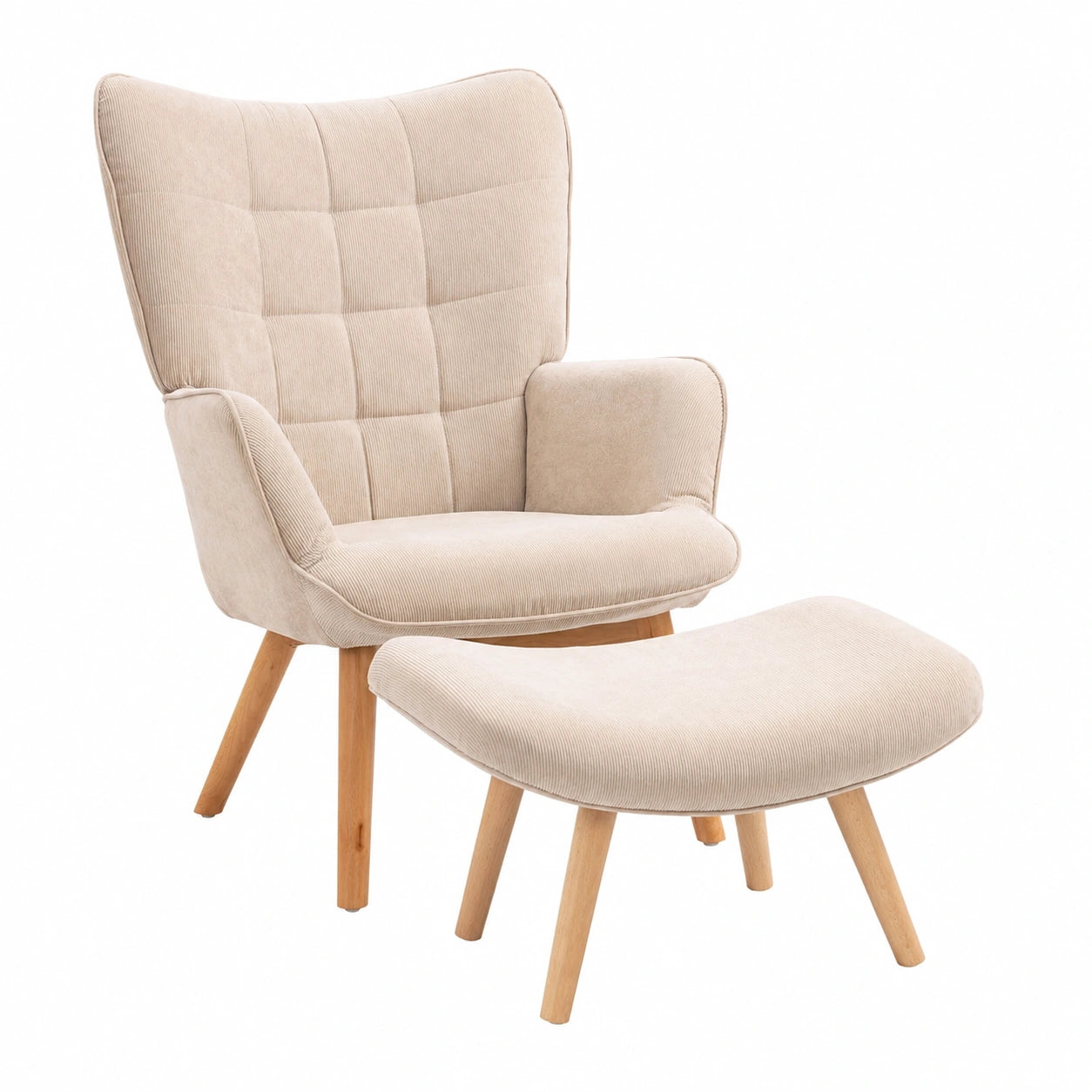 Fauteuil, en velours côtelé et tissu, coloris beige, pour le salon ou la chambre