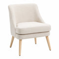 Fauteuil, en bois massif et lin, coloris beige, pour le salon ou la chambre