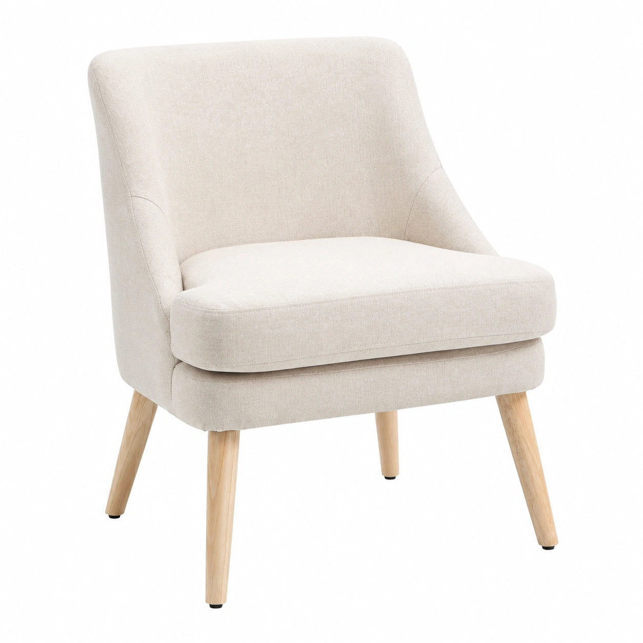Fauteuil, en bois massif et lin, coloris beige, pour le salon ou la chambre