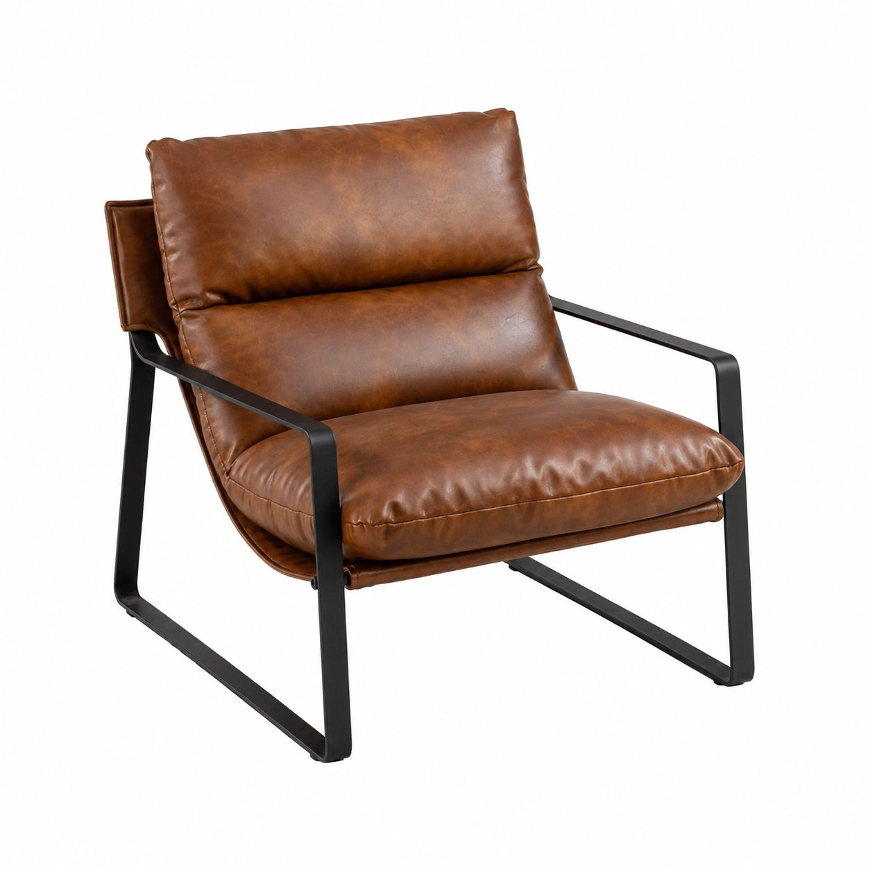 Fauteuil, en métal et cuir, coloris marron, pour le salon ou la chambre