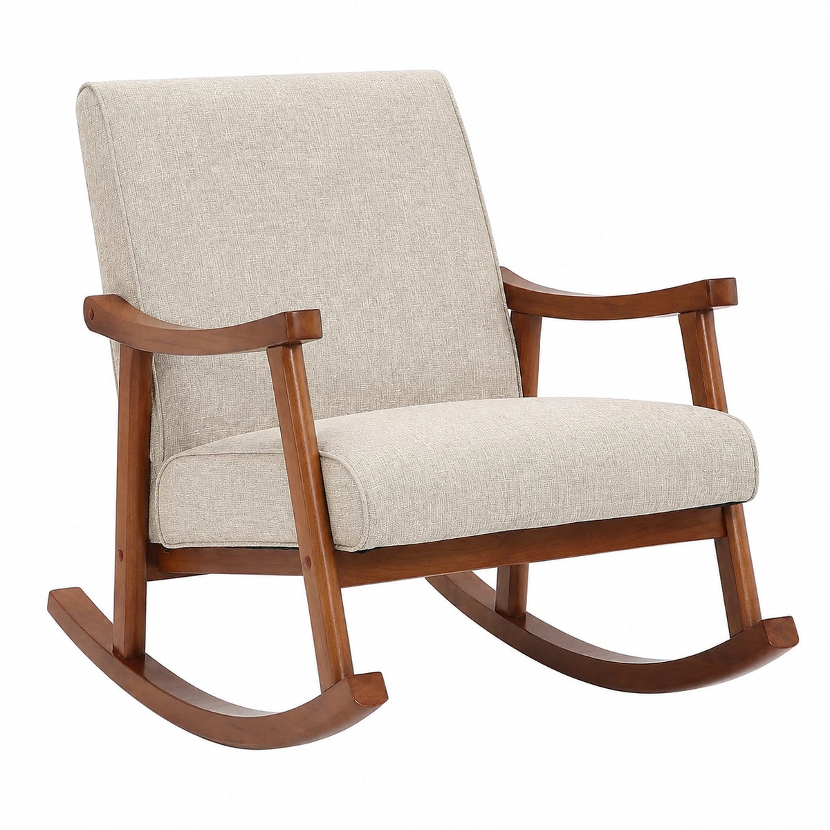 Fauteuil, en noyer et tissu, coloris crème, pour le salon ou la chambre
