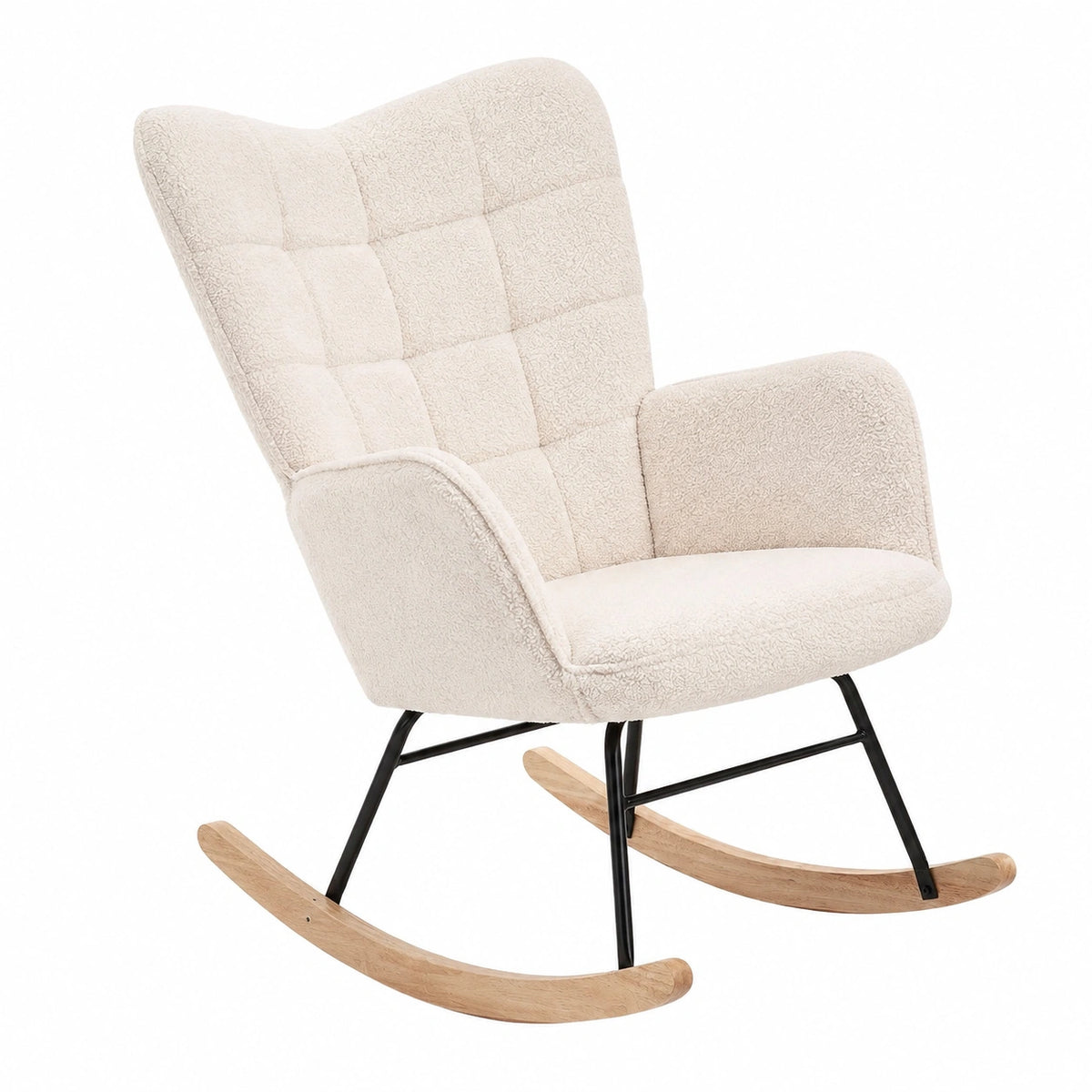Fauteuil, en bois massif et acier, coloris beige, pour le salon ou la chambre