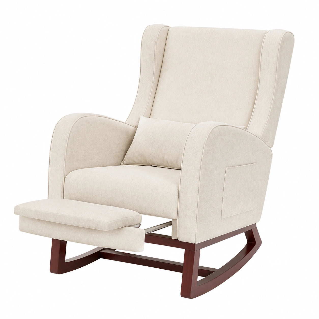 Fauteuil, en bois massif et tissu, coloris beige, pour le salon ou la chambre