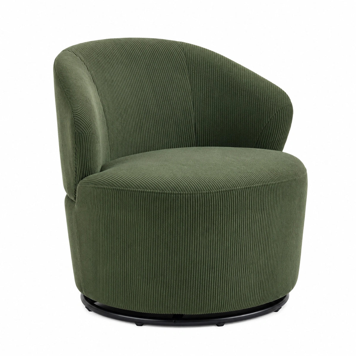 Fauteuil relax, pivotant, rembourré, en velours côtelé, coloris vert, pour le salon
